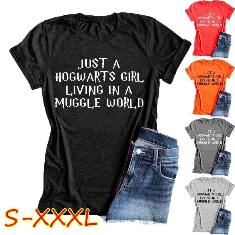 Funny Just A Hogwarts Girl Living In A Mle World Letter T Shirts Women Girls Summer Casual Oversize Short Sleeve Female780_voghion.com