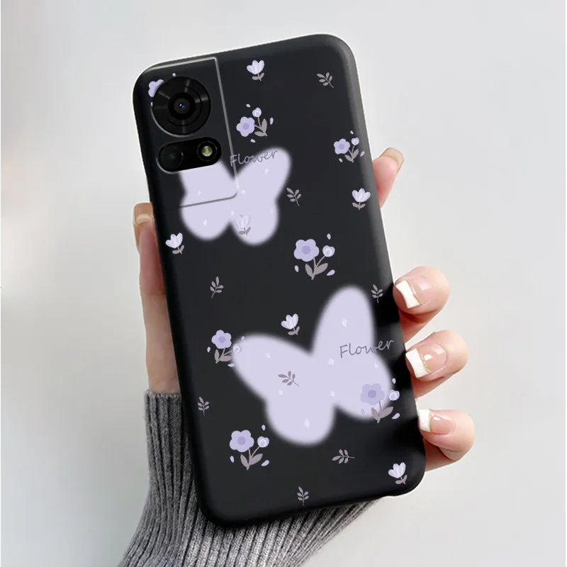 Luxury Butterfly Flowers Black Shockproof Soft Silicone Bumper Phone Case