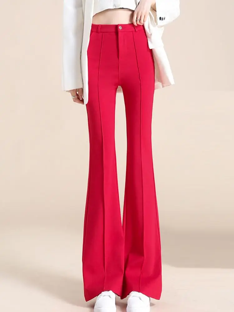 Korean Fashion Vintage Office Suit Pants Women High Waist Draped Flare Pants Elegant Female Casual Straight Trousers Womens 2024