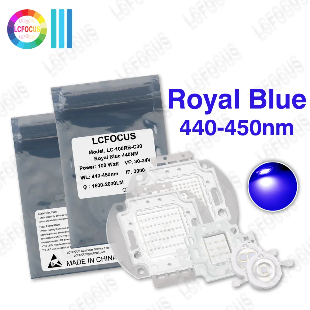 LED Grow Light 1W 3W 5W 10W 20W 30W 50W 100W LED Chip Royal Blue 440nm 450nm For DIY Indoor Aquarium Plant
