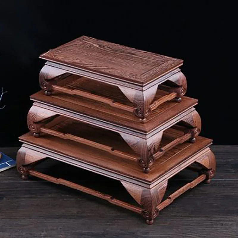 Solid Wood Carving Crafts, Rectangular Flower Pots, Flower Pots, Buddha Statue Base, Wooden Decorations