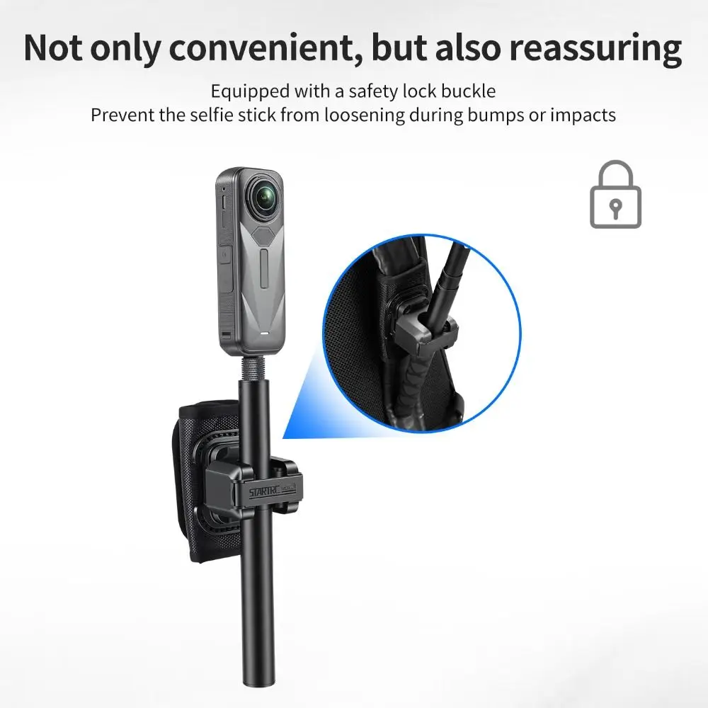 퀵 릴리스 셀카봉 홀더 2-IN-1 조절 가능한 백팩 숄더 스트랩 마운트 Insta360/DJI/GoPro용 휴대용 안정 거치대