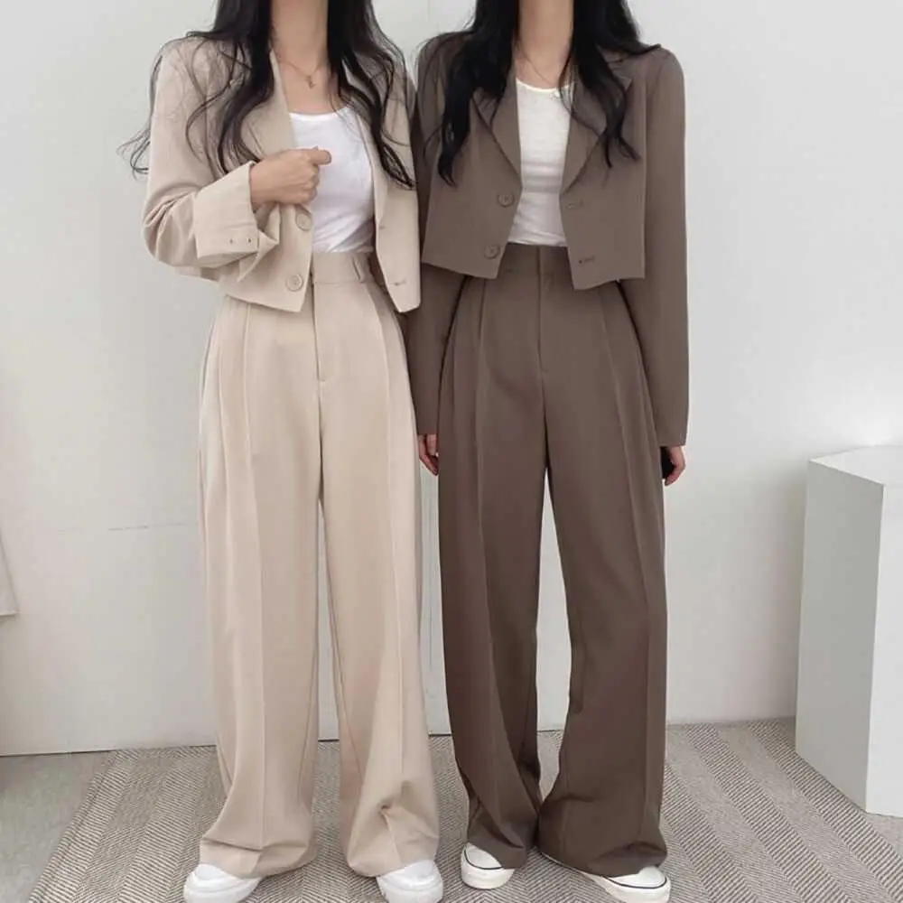 DAYIFUN-Women's Wide Leg Blazer and High Waist Pants Set Female Jacket Elegant Short Suits Top Casual Coats Korean Fashion 2 Pcs elegant office lady suit short pants women jacket blazer top high waist mini shorts suits casual work wear 2 piece set