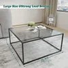 Glass Coffee Tables for Living Room Square Modern Center Table for Small Space,Tempered Glass-top with Sturdy Metal Frame Sofa 2