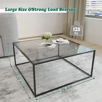 Glass Coffee Tables for Living Room Square Modern Center Table for Small Space,Tempered Glass-top with Sturdy Metal Frame Sofa 2