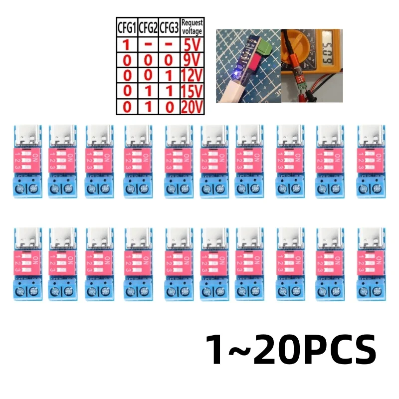 1-5-10-20PCS USB Typ C PD Decoy Modul Für QC Schnelle Ladung 12V Boost konverter Power Lieferung Trigger Board High Speed Ladegerät – Detail 1