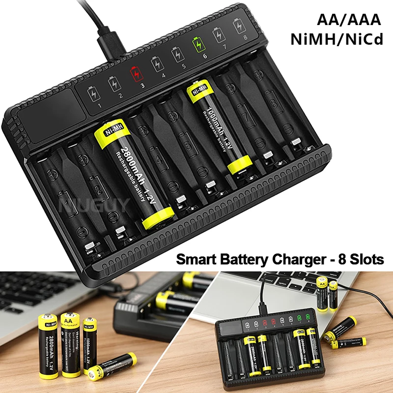 

18650 Intelligent Smart Battery Charger LED Display for 1.5V AA/AAA NiMH Rechargeable Battery 8 Slot Lithium Battery Charger