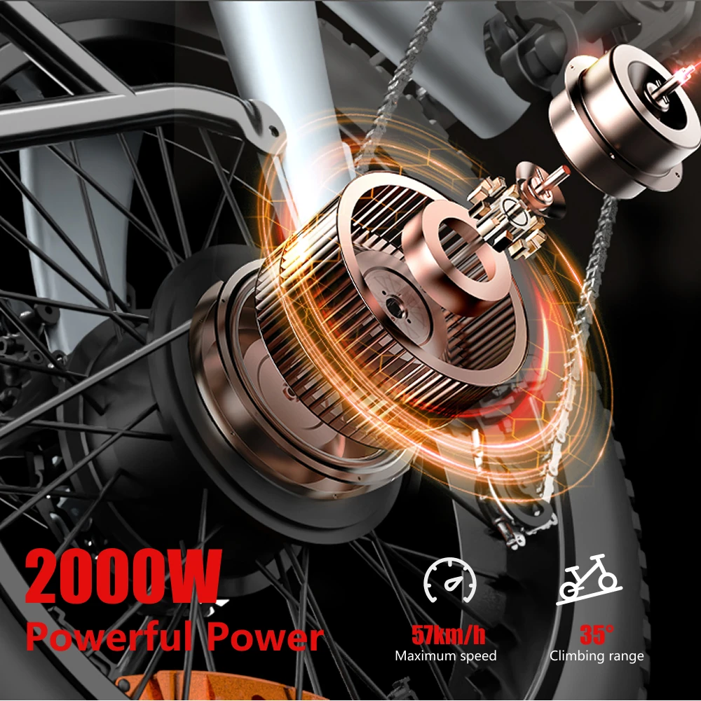 HX Q3 Electric Bicycle Mountain Ebike Shock Absorption 2000W 48V 20 inch Fat Tire Adult Electric E bike Removable Battery ebikes 4
