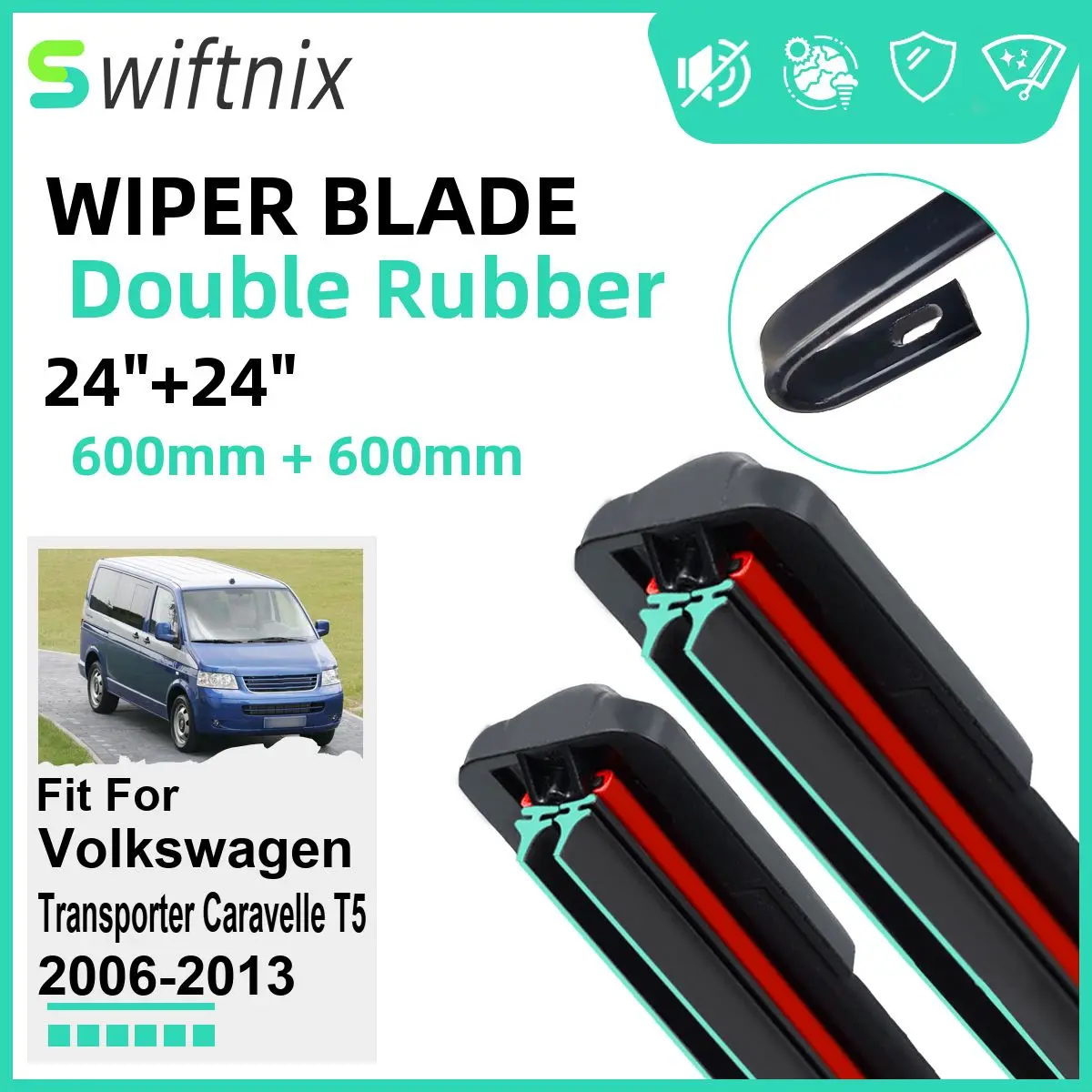 

Двойные резиновые автомобильные дворники для Volkswagen Transporter Caravelle T5 2006-2013, передние резиновые автомобильные аксессуары 2011 2012 2013