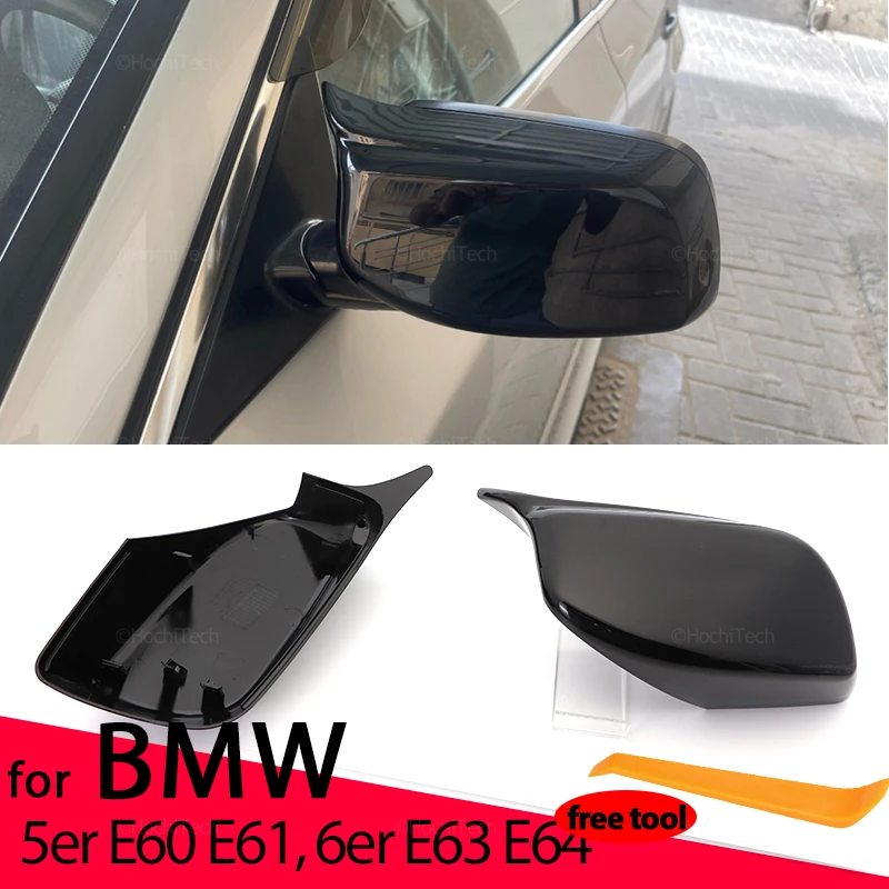 2pcs Carbon Fiber Pattern Black Side Mirror Cover Replacement For Bmw 5