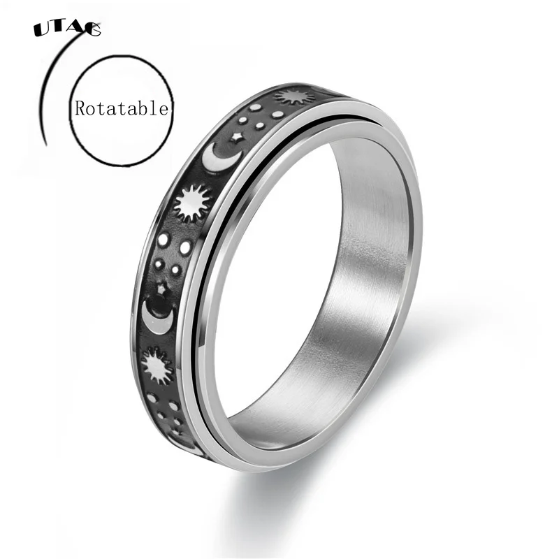 UTAG Stainless Steel Spinner Ring for Women Mens Fidget Band Rings Moon Star Celtic Stress Relieving Wide Wedding Anxiety Rings 1