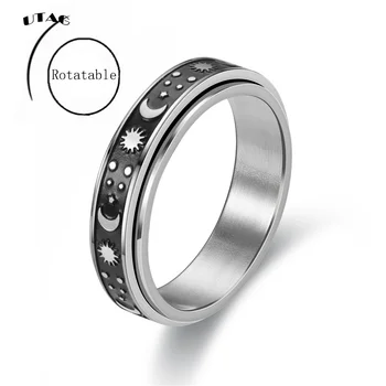 UTAG Stainless Steel Spinner Ring for Women Mens Fidget Band Rings Moon Star Celtic Stress Relieving Wide Wedding Anxiety Rings 1