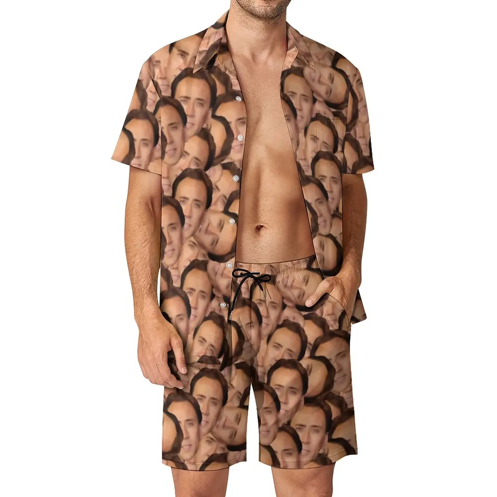 

Nicolas Cage Print Shirt 2Pcs Suit 3D print Vintage Shirt Beach Shorts Oversized 2Pcs set Vacation Hawaiian Streetwear Man Suits