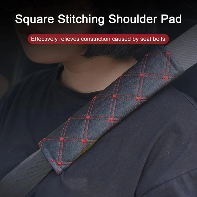 2Pcs Faux Leather Car Seat Belt Shoulder Pad Fastener Tape Square Sewing  Stitching Design Cushion Protector Cover