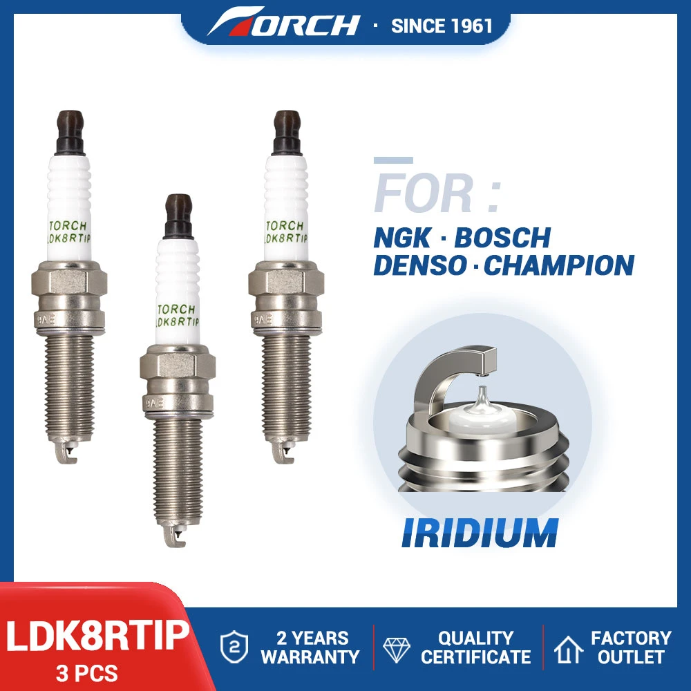 3PCS Iridium Platinum Spark Plugs TORCH LDK8RTIP Replace for Candles ILKR8R8 0242145510