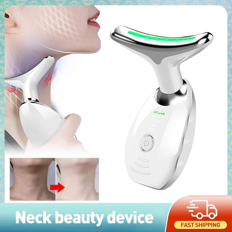 LED Photon Therapy Neck Massager EMS Facial Lifting and Contraction Double Chin Anti Wrinkle and Tightening Beauty Device