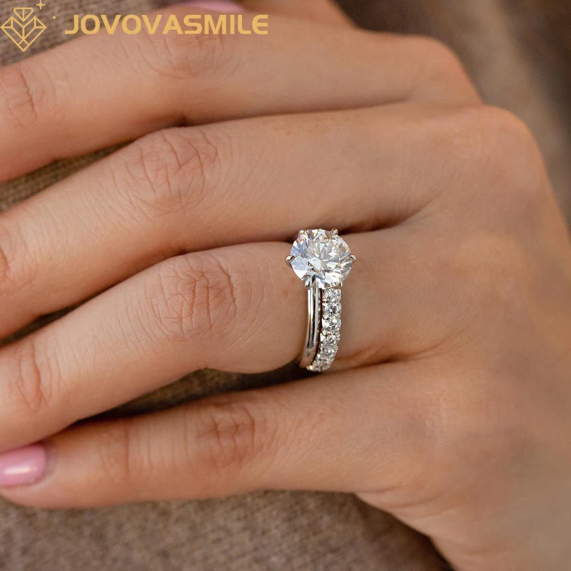 

JOVOVASMILE Moissanite Diamond Wedding Ring Classic 2carat 8mm Brilliant Round Cut 14k 18k Gold 925 Silver 6-Prong Anillos Woman