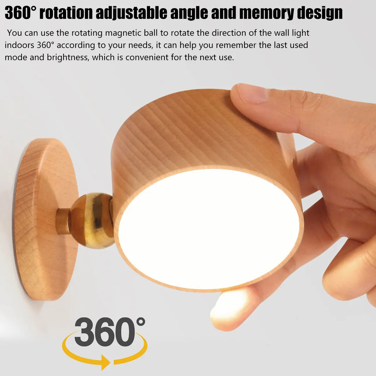 모던 벽 스콘스 LED 벽 램프, 밝기 3 단계 밝기 조절 터치 컨트롤, 1500mAh USB 충전식 배터리, 360 ° 회전