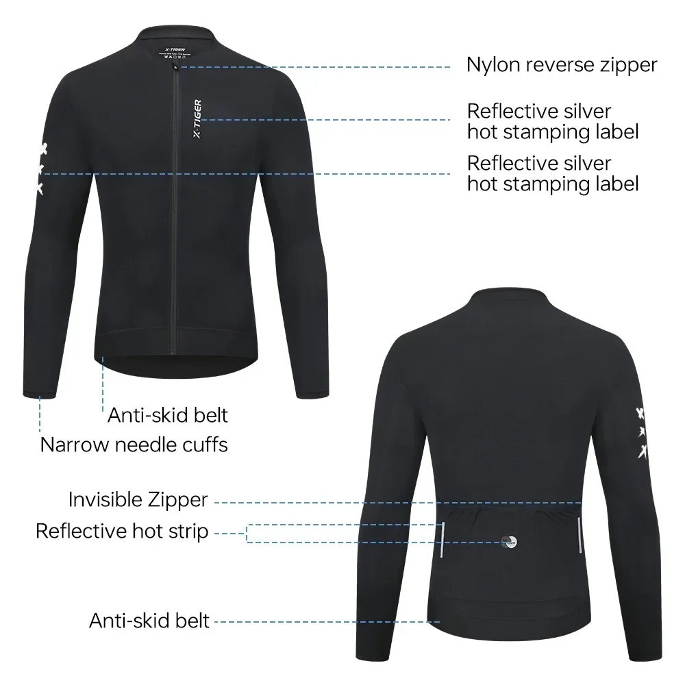 X-TIGER Men's Cycling Jersey Autumn Three Pocket Reflective Cycling Jacket Sport Mountain Bike Shirt Ciclismo Long Sleeve 3