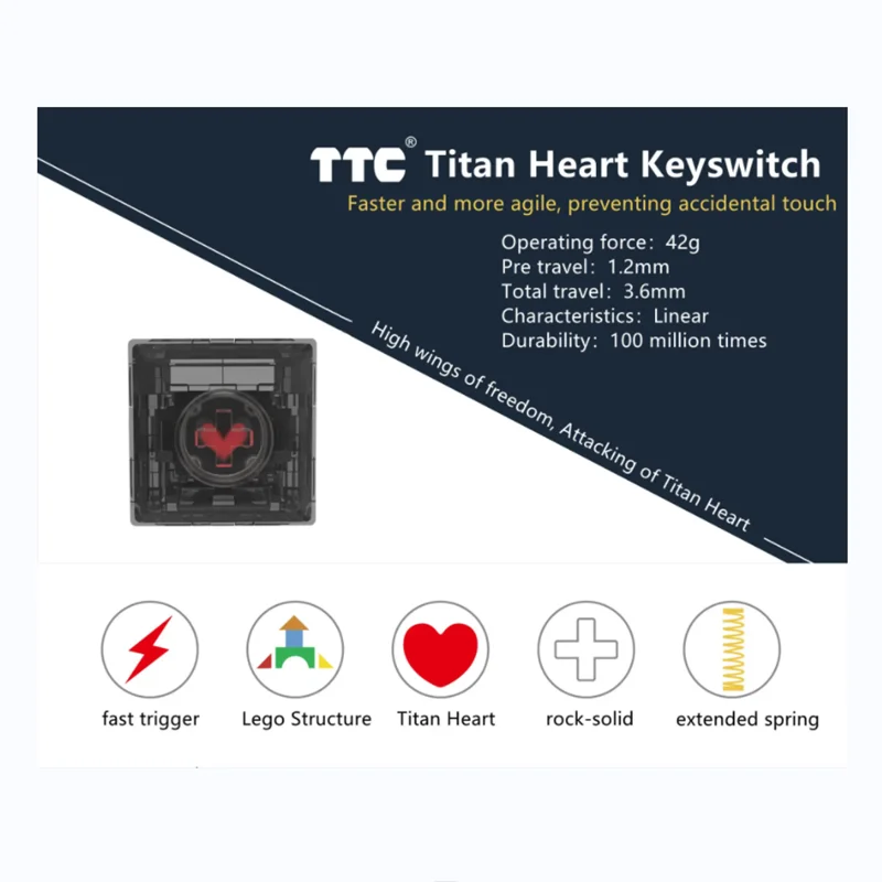 Ttc-titan Heart Switch Rgb Personalizado Teclado Mecânico Preto Transparente 42g Linear 5pin Coração Gigante Lubrificante Long Gild Primavera - Imagem 4