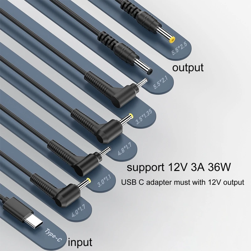 

DC5.5x2.5mm to Type-C Cable for WiFi Router Speaker LED Light 12V (3.5x1.35 4.0x1.7 3.0x1.1 4.8x1.7 5.5x2.5 Converter)