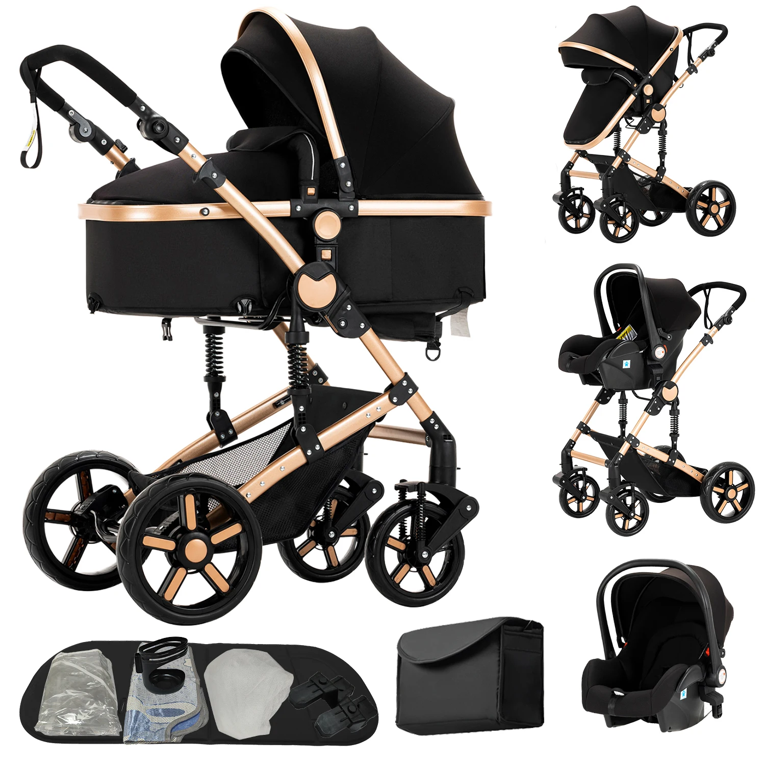 Deluxe Baby Travel System Stroller with Bassinet & Car Seat — One-Hand Quick Fold, Lightweight and Portable for Adventures