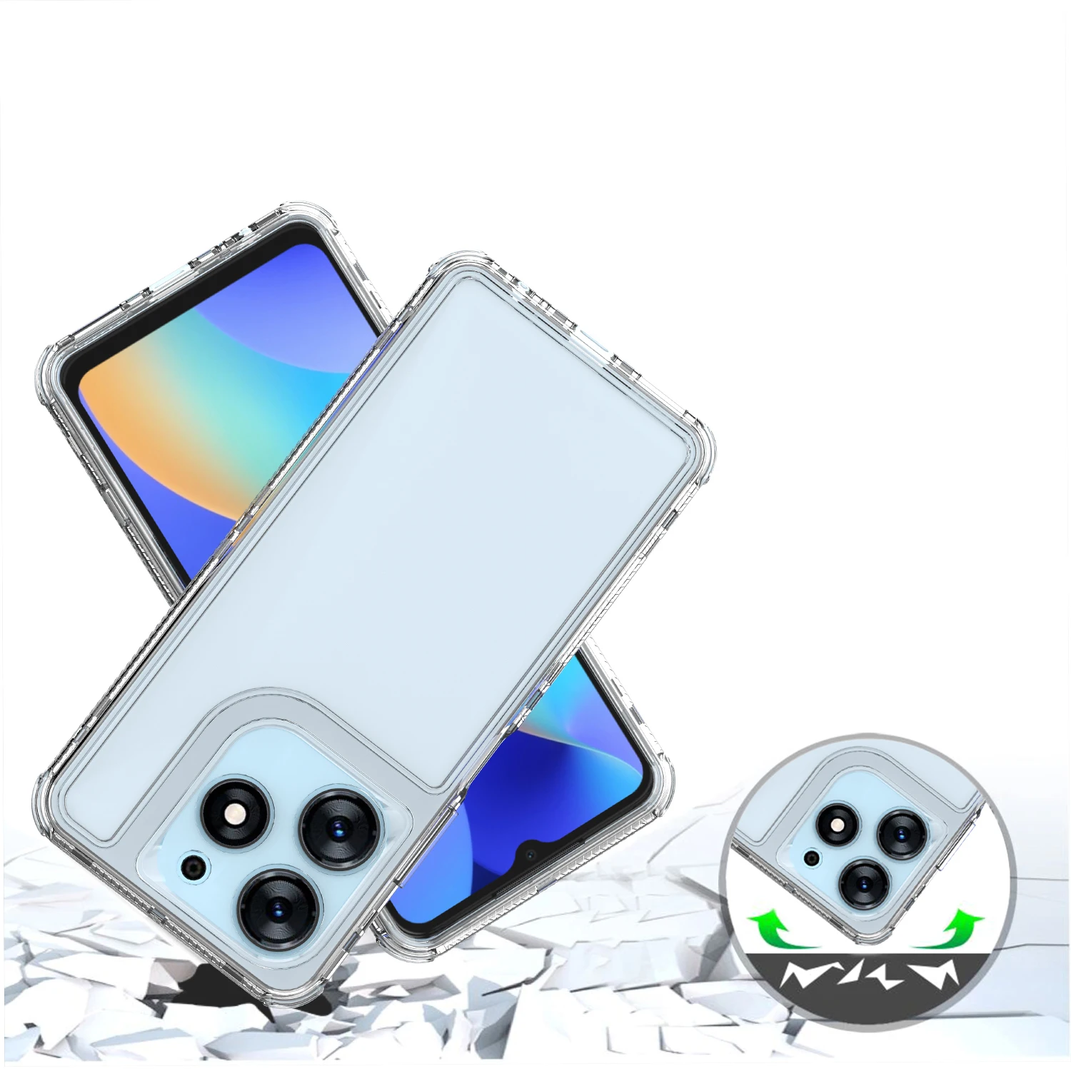 Rugged Armor Shockproof Phone Case with Hard Plastic Frame and Transparent TPU Back Cover