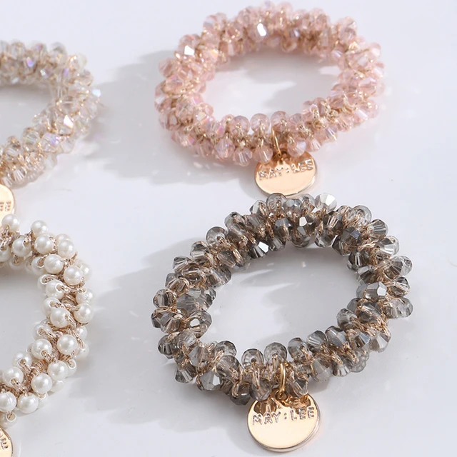 Fashion Crystal Pearl Hair Ties High Elastic Beaded Scrunchies Women Girls Ponytail Holder Rubber Band Bohemia Party Headwear