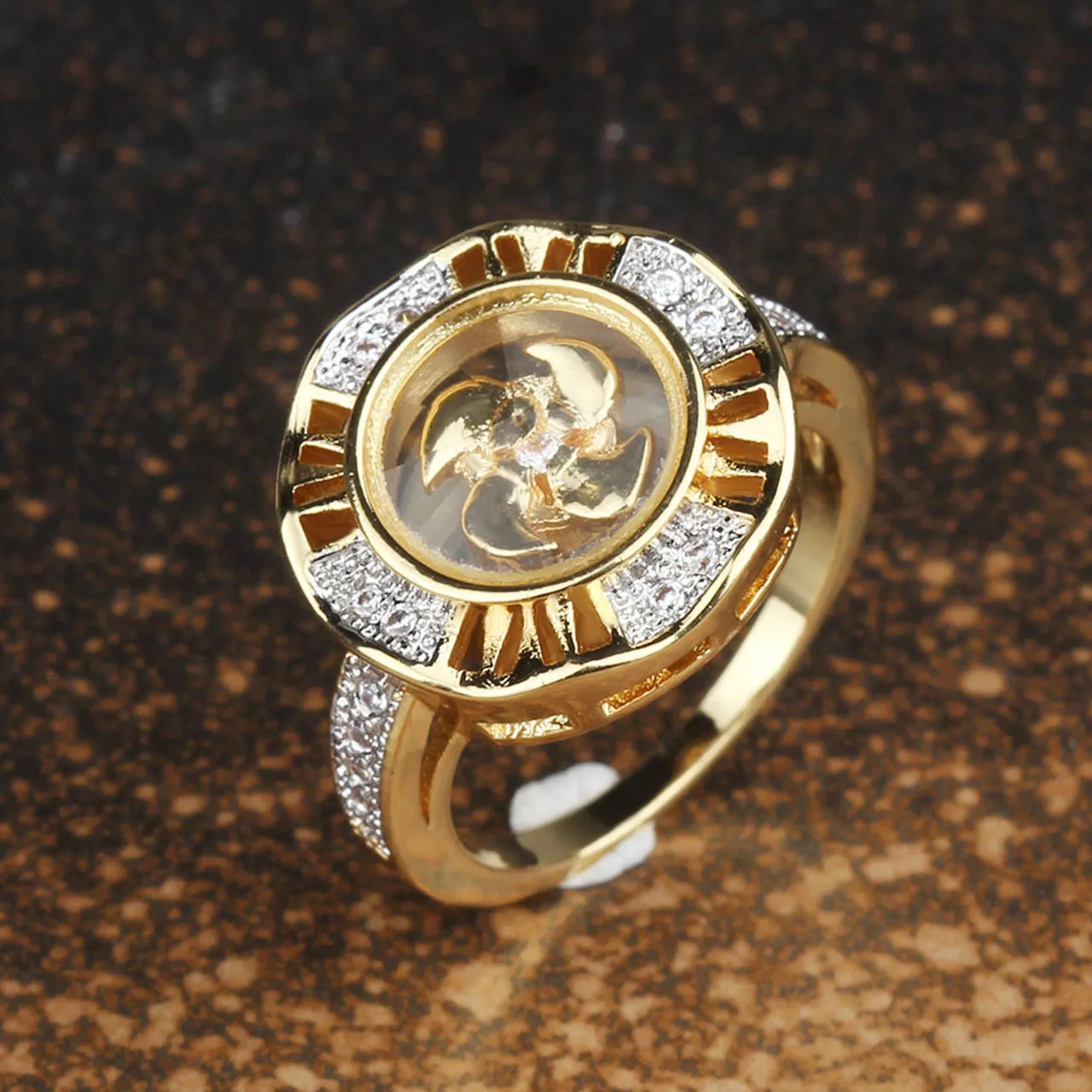 

Vintage Unisex Gold Ring Lucky Turn Windmill Rotating Ring Banquet Jewelry Accessories Gift