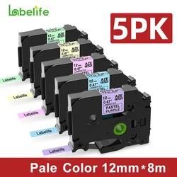 Labelife 5PCS Colorful Laminated Waterproof Label Tape 12mm - 12mm (5PK Pale Colors)
