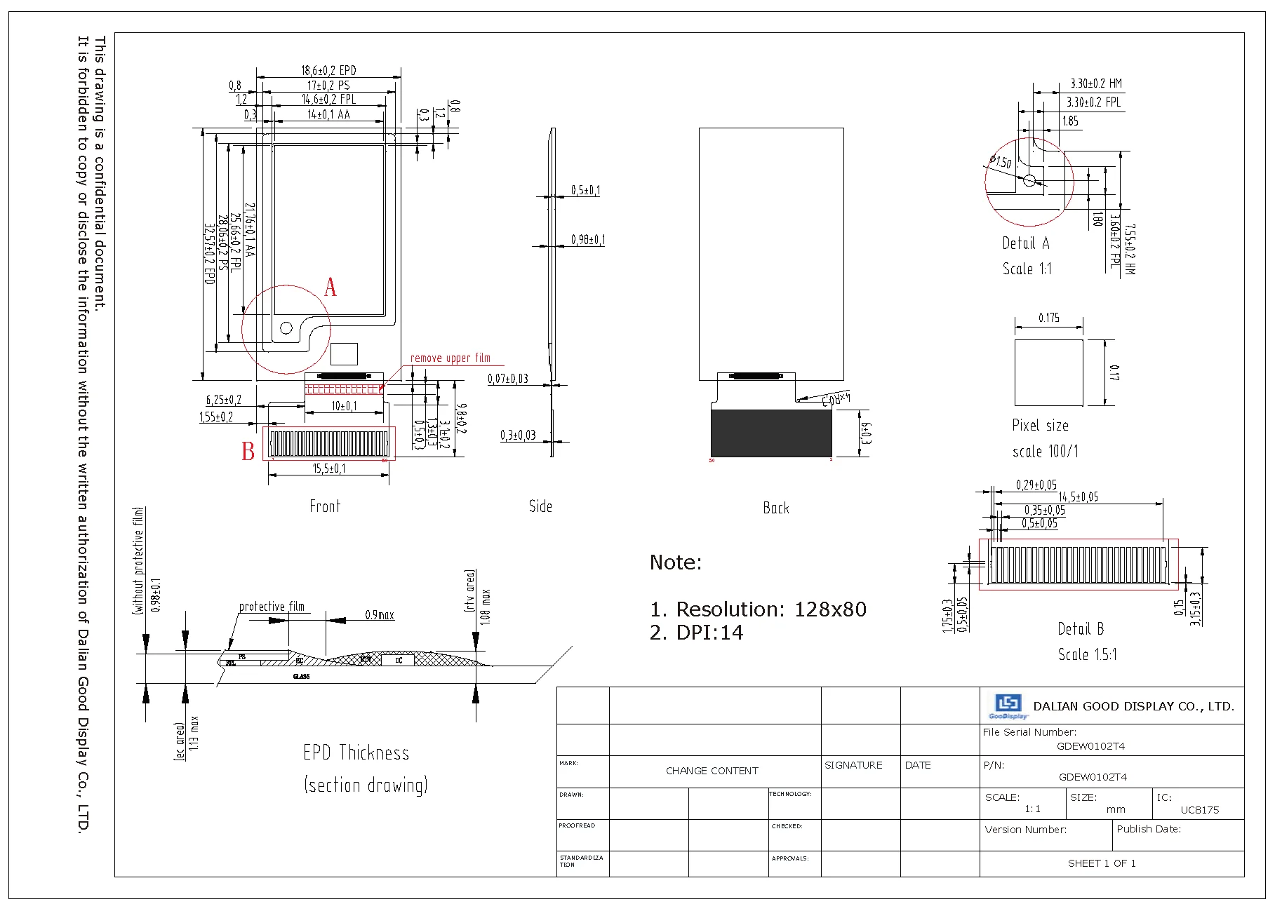 pinos spi interface com e-paper hat, gdew0102t4