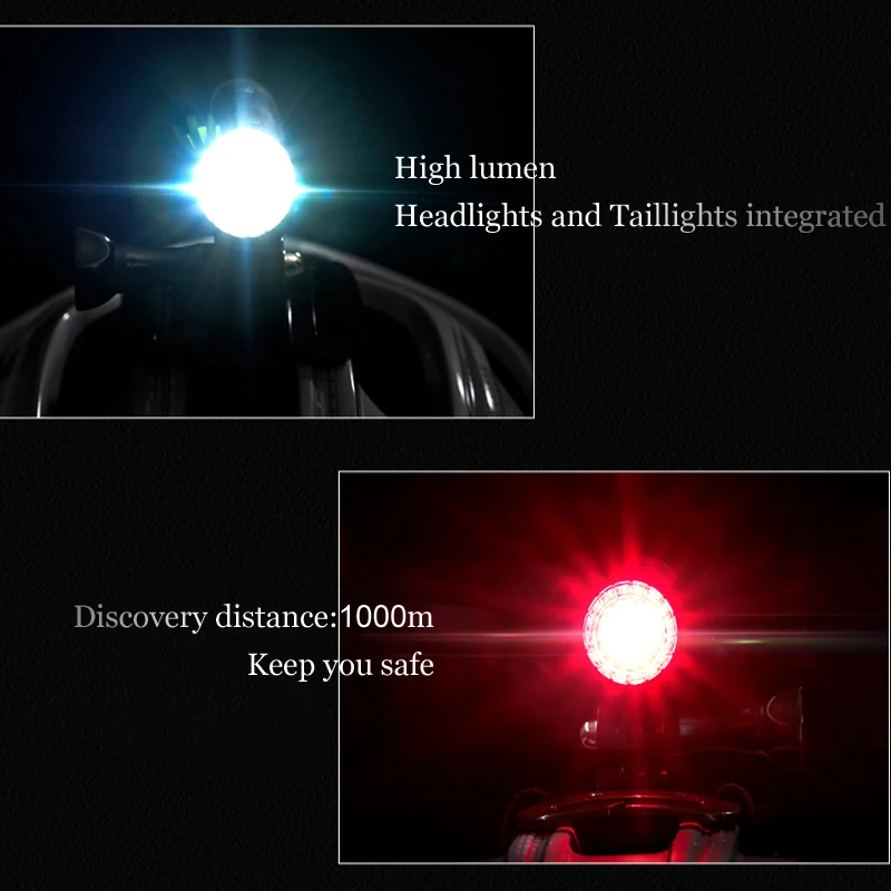 자전거 헬멧 라이트 전면 및 후면 조명 2 in 1 USB 충전식 LED 방수 MTB 헤드 라이트 미등 슈트 Gopro 홀더