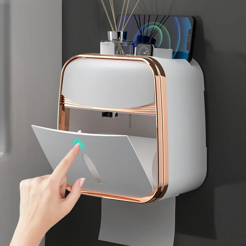 No-Nail Toilet Tissue Box Wall-Mounted Waterproof Toilet Paper Box Free Punch Tissue Box Toilet Paper Roll Paper Storage Rack 4