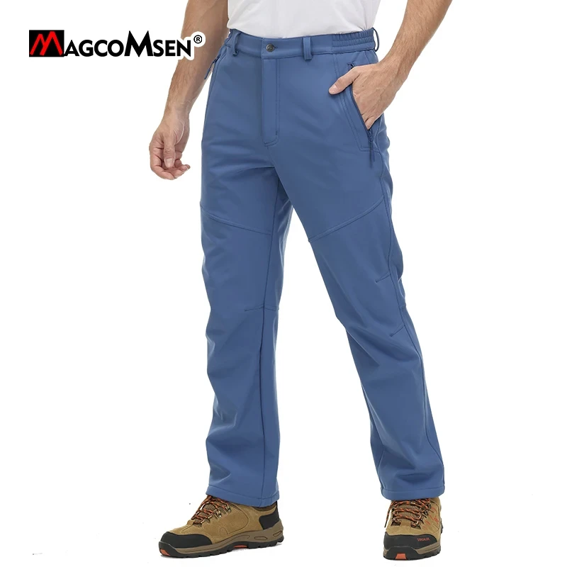MAGCOMSEN Men's Winter Pants with Zipper Pockets Fleece Snow Hiking Pants  Water-Resistant Warm Softshell Pants