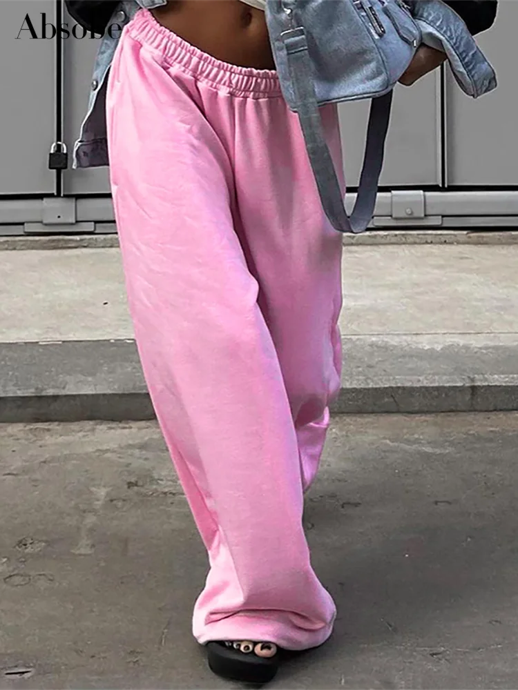 

Absobe Pink Loose Cargo Trousers Women Mid Rise Elastic Street Trendsetters Casual Versatile Straight Long Pants Autumn 2023
