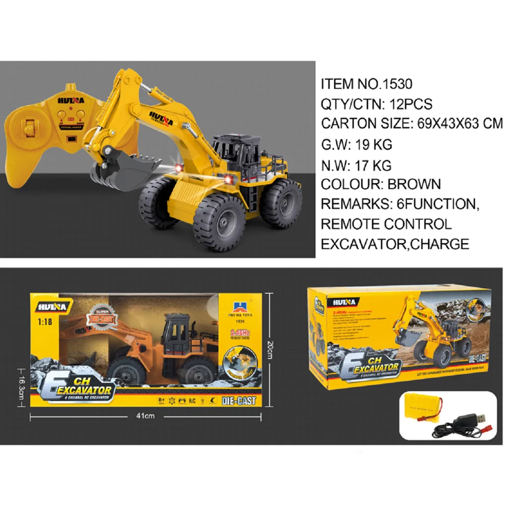 1:18 HUINA 1530 RC Wheeled Excavator Model 2.4G 6CH Loader Car Toys for Kids 6