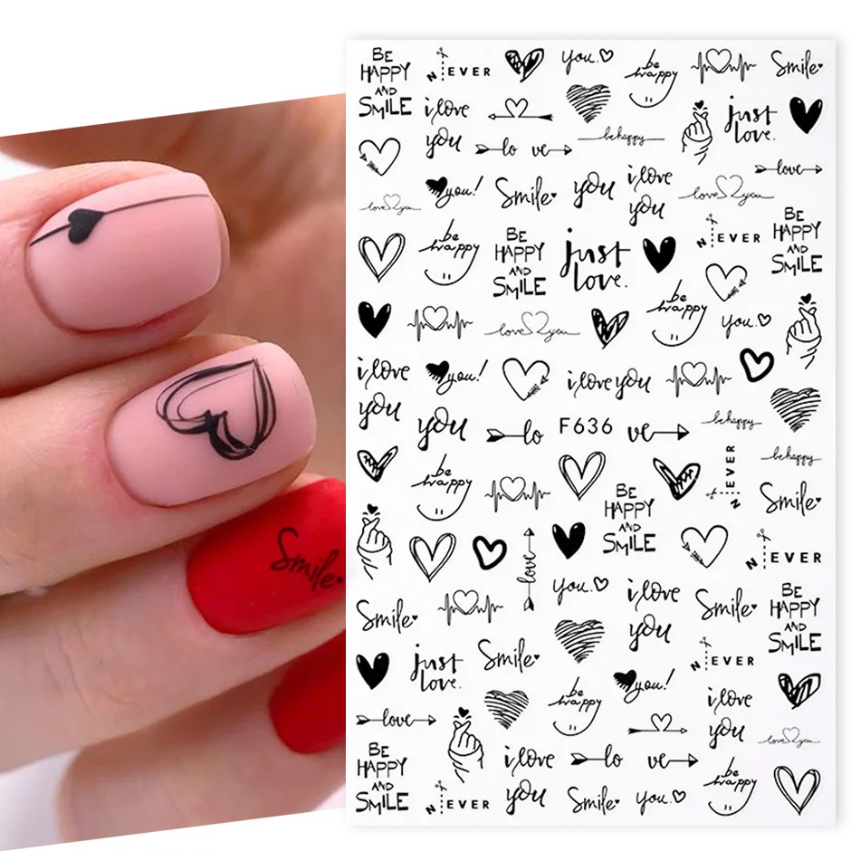 Nail Stickers 1PCS Black and White Love Abstract Flower Nail Art Decoration Slider Sexy Woman Art DIY Ornament
