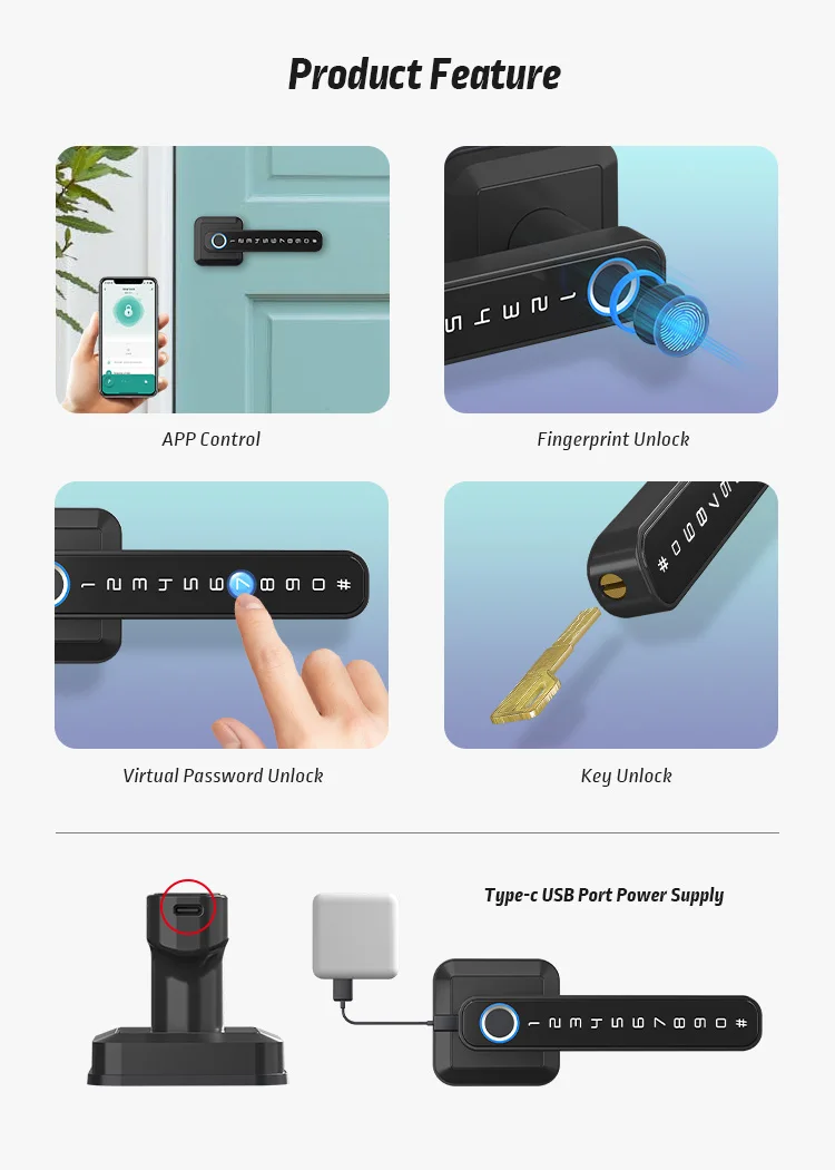 Tuya Fingerprint Digital Biometric Lock Wireless Bluetooth Password Smart Keyless Electronic Handle Door Lock Single Latch