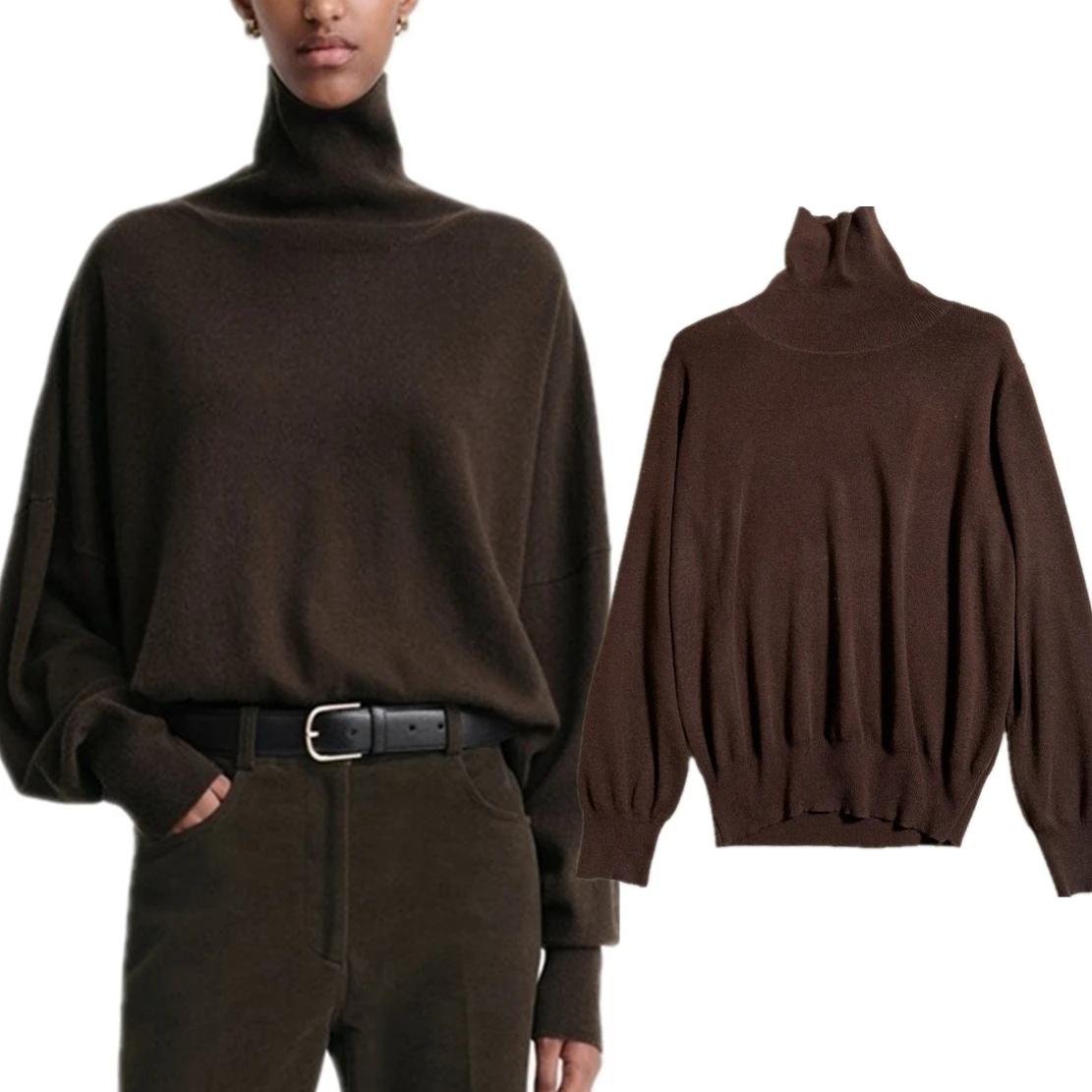 

Maxdutti High Quality Casual Loose Bat Sleeve Turtleneck Sweaters Pullovers top Nordic Minimalist Wool Knitted Sweater Women