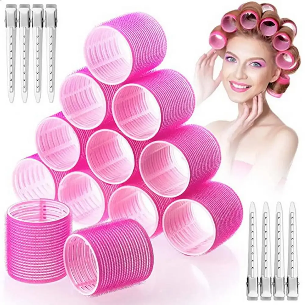 

1 Set Self Grip Hair Roller Kit with Duckbill Clips No Damage DIY Hairdressing Tool Heat-less Bang Hair Rolling Hair Accessories