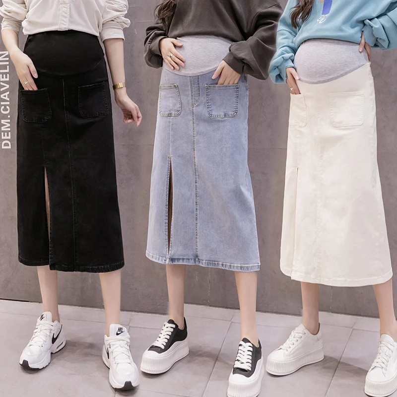 

2023 Summer Fashion Hot Denim Maternity Skirts High Waist Adjustable Belly Jean Skirts Clothes for Pregnant Women Pregnancy
