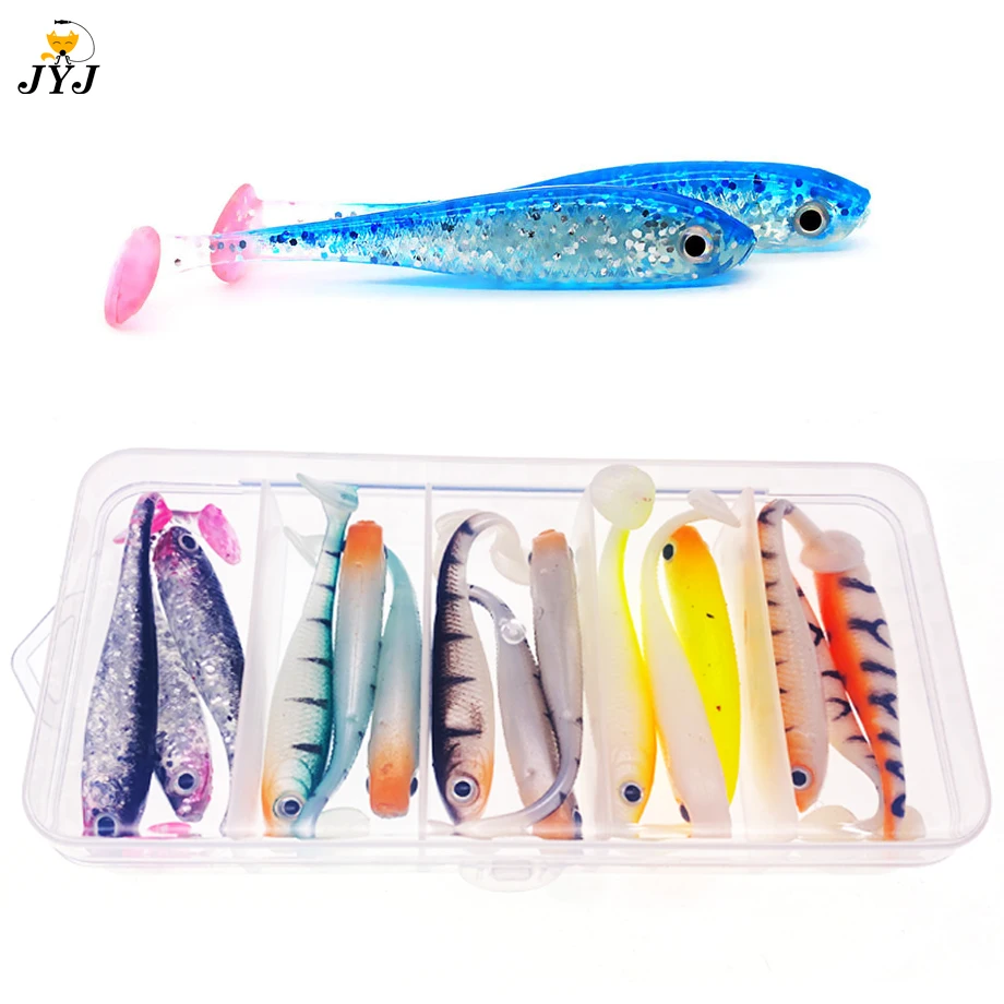 

1Box 7cm 2.1g Full water layer simulation fish T-tail Soft Bait Bionic bait fishing lure multicolor fake bait mino bait set