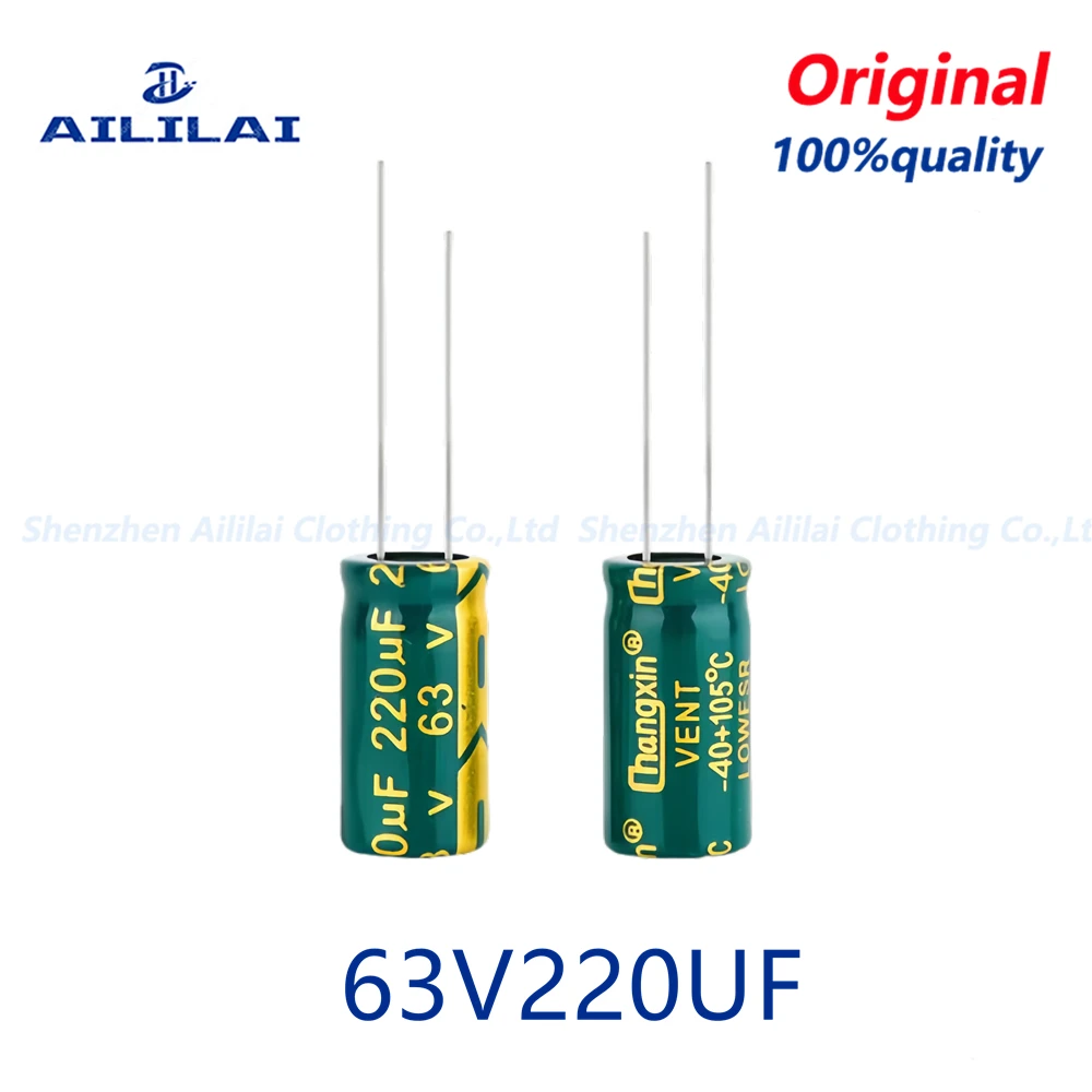 20PCS New 63v220uf Low ESR/Impedance High Frequency 63V 220UF Aluminum Electrolytic Capacitor 63V220UF Size: 10x20MM