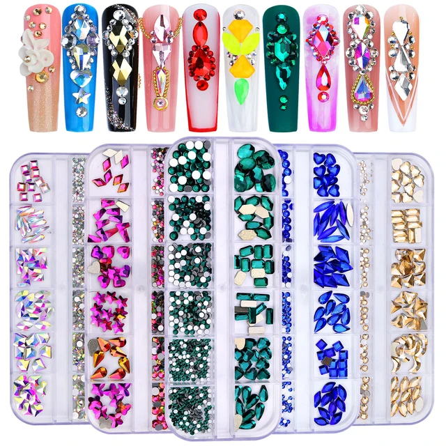 12 Girds Colorful Nail Rhinestones Mixed Size Diamonds Ab Flatback Shiny  Crystal 3d Glitter Gems Nail Art Decorations Strass - Rhinestones &  Decorations - AliExpress