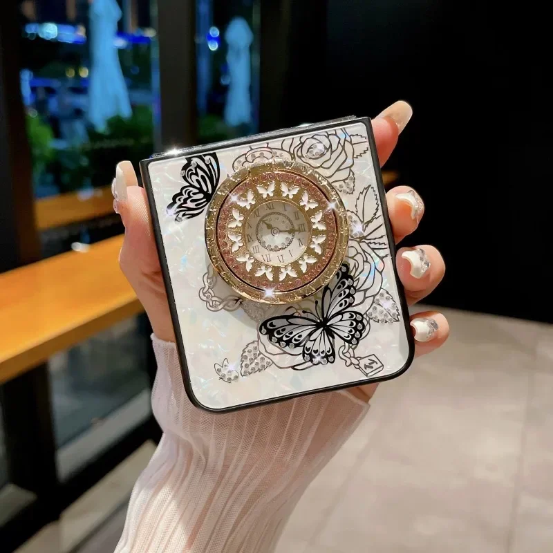 Luxus-Design Schmetterling Glitzer Metallring Hülle für Samsung Galaxy Z Flip 6 5 4 3 Flip6 Flip5 4 3 5G Frau Ring Stand Back Cover_voghion.com