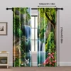 2pc, Window Curtains Beautiful forest waterfall scenery Durable 100% Polyester Fabric,Without Electricity Spring Party & Holiday 5