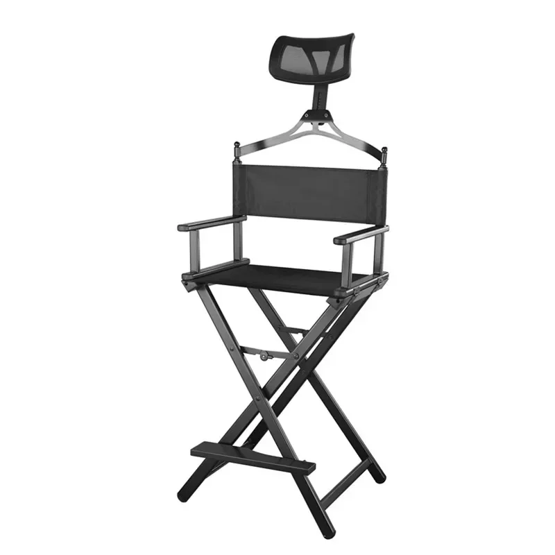 

Modern Portable Aluminum Director Chair with Headrest - Portable Makeup Artist/Manager Folding Chair for Better Rest