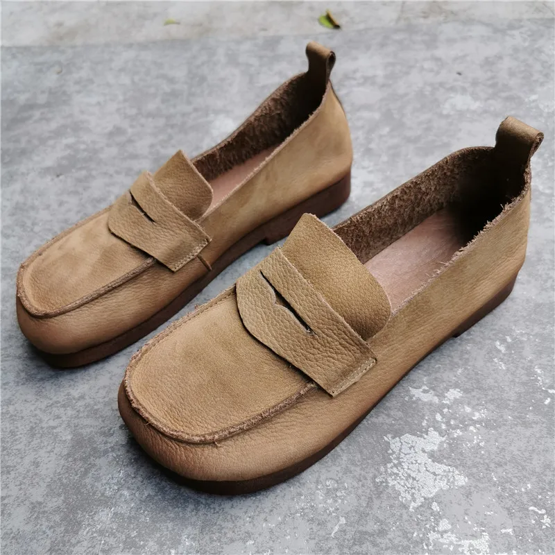 

Vintage Old Effect Soft Cowhide Women's Shoes Flat Shoes Loafers Soft Leather