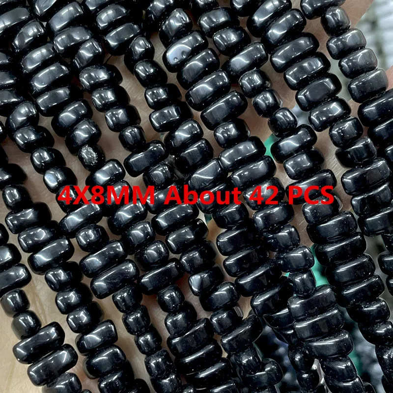 Naturstein-Perlen aus schwarzem Onyx in Zylinder-, Quadrat- und Rundform als Abstandshalter für die Schmuckherstellung, DIY-Armbänder und Armbandzubehör. – Detail 11