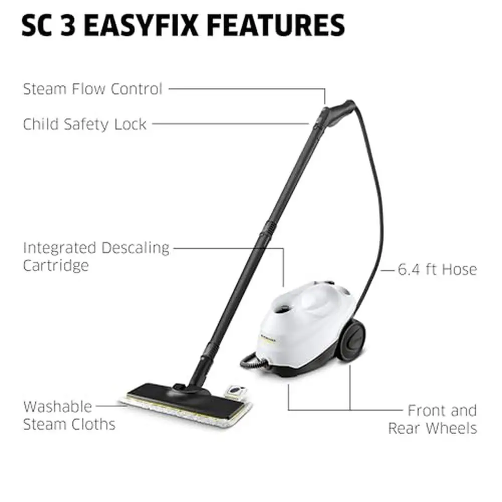 Multi-Purpose Power Steamer Deep Clean Laminate Grout Tile Mirrors Heat-Up in 40 Sec Continuous Steam Attachments Included 3